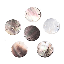 черная губная раковина Натуральные черные губчатые ракушки плоские круглые люстры компоненты ссылки, 25x1.5~2 мм, отверстие : 1.8 мм