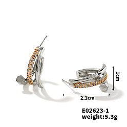 Золотой & Серебряный Серьги-кольца с геометрической инкрустацией медью и цирконом, золотой и серебряный, 21x10 мм