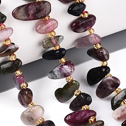 Турмалин Нити из натуральных разноцветных турмалиновых бусин, самородки, Топ пробуренной, упавший камень, с бисером, 9.5~25x4~11.5x3.5~8 мм, отверстие : 0.8~1 мм, около 42~61 шт / нитка, 14.96~16.14'' (38~41 см)