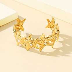 Золотой Кованые 304 браслеты-манжеты из нержавеющей стали, морская звезда, с пластиковой жемчужины, золотые, 1-1/8 дюйм (2.7 см), внутренний диаметр: 2-1/4 дюйм (5.7 см)