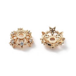 Золотой Колпачки для бусин из прозрачного кубического циркония из латуни, долговечный, стойки покрытие, цветок, золотые, 12x12x5 мм, отверстие : 2.5 мм