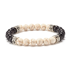 Floral White Stretch Bracelets, Synthetic Turquoise(Dyed) Beads Bracelets for Women, Floral White, Inner Diameter: 2-1/4 inch(5.8cm)