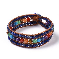 Ляпис-Лазурь Браслеты из бисера с лазуритом, со смешанным камня, кожаный шнур и застежки из сплава, дерево, 8-5/8 дюйм (22 см), 20 мм