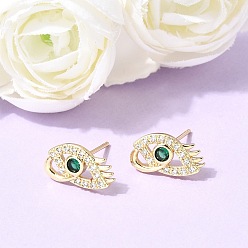 Настоящее золото 18K Серьги-гвоздики из латуни с микропаве и кубическим цирконием, без кадмия и без свинца, долговечный, стойки покрытие, реальный 18 k позолоченный, 8x14.5 мм