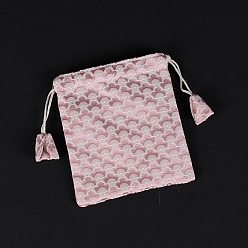Pink Flower Cloud Print Cloth Storage Bags, Drawstring Pouches Packaging Bags, Rectangle, Pink, 15x13cm