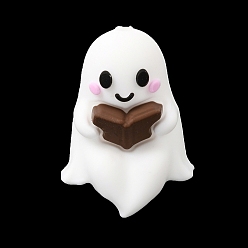 White 3D Halloween Silicone Focal Beads, Ghost Reading Book, White, 27.5x21x17.5mm, Hole: 2.5mm