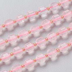 Розовый Кварц Природного розового кварца нитей бисера, граненые, круглые, 7x7x8 мм, отверстие : 0.8 мм, около 38 шт / нитка, 15.35 дюйм (39 см)
