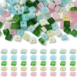 Mixed Color 150Pcs 5 Colors Handmade Lampwork Beads, Cube, Mixed Color, 4~4.5x4~4.5x2.5~3mm, Hole: 0.8mm