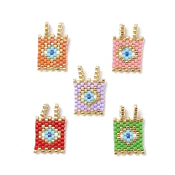 Mixed Color Handmade MIYUKI Japanese Seed Loom Pattern Seed Beads, Rectangle with Evil Eye Pendants, Mixed Color, 20x15x1.5mm, Hole: 1~4x1~3mm