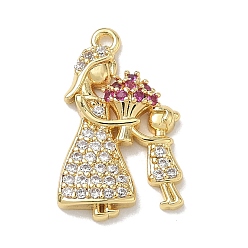 Real 18K Gold Plated Mother's Day Brass Micro Pave Colorful Cubic Zirconia Pendants, Mother & Child Shape Charms, Lead Free & Cadmium Free, Rack Plating, Long-Lasting Plated, Real 18K Gold Plated, 20x13x3mm, Hole: 1.2mm