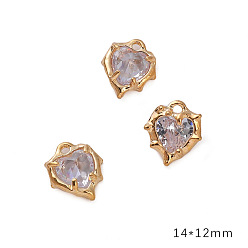 Сердце Подвески из золотистого сплава со стразами из смолы, сердце, 14x12 мм, отверстие : 1.5 мм