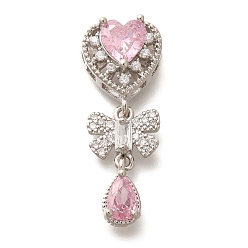 Платина Стойка металлическая латунная микропрофилированная кубическая циркония подвески, долговечный, без свинца и без кадмия, сердечко с подвесками-бантиками, платина, 28 мм, отверстие : 1.6 мм