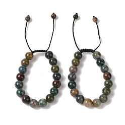 (RRHB277) Кристалл на подкладке из медово-бежевого цвета 10круглые браслеты из плетеных бусин из натурального индийского агата мм, регулируемые браслеты из нейлонового шнура для женщин и мужчин, внутренний диаметр: 1-3/4~2-7/8 дюйм (4.6~7.4 см)