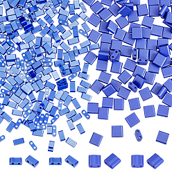 Темно-Синий 300 шт 2 стили 2-отверстие запекаемая краска стеклянные бусины, прямоугольные, темно-синий, 4.5~5.5x2x2~2.5 мм, отверстие : 0.5~0.8 мм