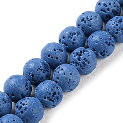 Royal Blue Synthetic Lava Rock Dyed Beads Strands, Round, Royal Blue, 7.5~8mm, Hole: 1mm, about 50pcs/strand, 14.88''(37.8cm)