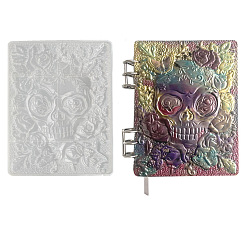 White Silicone Skull & Rose & Butterfly Pattern Binder Notebook Cover Molds, Portrait Sculpture Resin Casting Molds, for UV Resin, Epoxy Resin Craft Making, White, 218x159x10mm