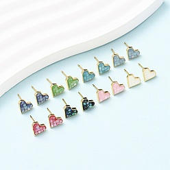 Настоящее золото 18K Серьги-гвоздики в форме сердца из латуни и эмали, с ракушками и булавками из стерлингового серебра, долговечный, без кадмия, без никеля и без свинца, реальный 18 k позолоченный, 8x9 мм