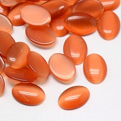 Dark Salmon Cat Eye Cabochons, Oval, Dark Salmon, 10x8x2.5mm