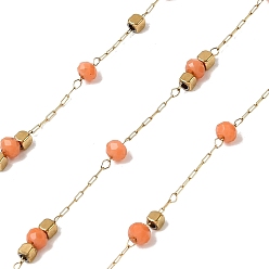 Коралловый 304 кабельные цепи из нержавеющей стали, рондель, со стеклом, ионное покрытие (ip), реальный 18 k позолоченный, пайки, с катушкой, коралл, 2x0.7x0.3 мм, около 32.81 футов (10 м) / рулон