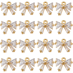 Настоящее золото 18K 16Шармы из латуни с кубическим цирконием, бантом, реальный 18 k позолоченный, 8x10x3.5 мм, отверстие : 1.2 мм, 16 шт / комплект