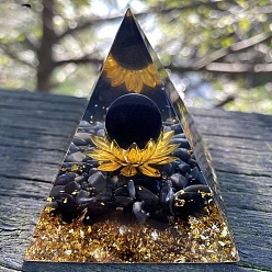 Обсидиан Украшение дисплея смолы, с естественным обсидианом, для украшения дома, пирамида, 60x60x60 мм
