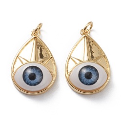 Темно-Синий Латунные подвески, с акриловыми и прыжковыми кольцами, реальный 18 k позолоченный, глаз, долговечный, темно-синий, 24.5x16x7.5 мм, отверстие : 3 мм, Перейти кольцо: 5x1 мм