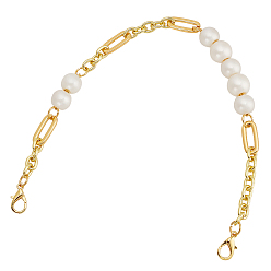 Golden Zinc Alloy Bag Straps, with ABS Imitaion Pearl Beads, Bag Repalcement, Golden, 43.3x1.2x0.3cm