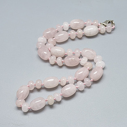 Розовый Кварц Естественно Розовый кварц бисером ожерелья, с застежками сплава омаров, баррель, 18.1 дюйм ~ 18.5 дюйм (46~47 см), ствола: 14x10 мм