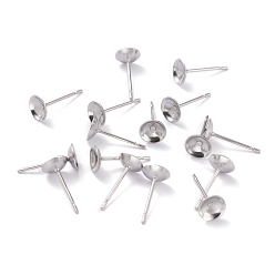 Stainless Steel Color Non-Tarnish 304 Stainless Steel Stud Earring Settings, Cone, Stainless Steel Color, 6x0.3mm, diameter: 5mm, Inner Diameter: 5mm, Pin: 0.7mm