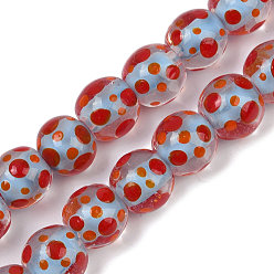 Светло-Синий Нити бусины ламворд ручной работы, круглый в горошек, голубой, 10~11x9~10 мм, отверстие : 1.4 мм, около 40 шт / нитка, 14.2~15.94'' (36~40.5 см)