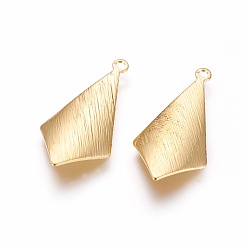 Golden Rack Plating Brass Pendants, Rhombus, Golden, 25x12x0.5mm, Hole: 1.4mm