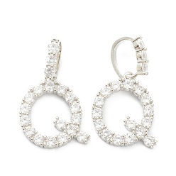 Letter Q Латунные микропаве прозрачные подвески с фианитом, буквы, letter.q, 19~22.5x10.5~20x2.5 мм, отверстие : 9.5x6 мм