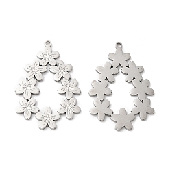Нержавеющая Сталь Цвет Не тускнеющие 316l подвески из хирургической нержавеющей стали, подвеска-капля с цветком сакуры, цвет нержавеющей стали, 30x20.8x1 мм, отверстие : 1.4 мм
