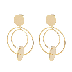 Real 18K Gold Plated Brass Ear Studs, Round, Real 18K Gold Plated, 55x33.5mm