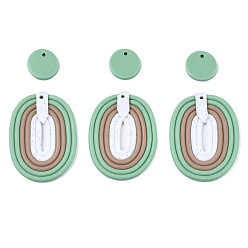 Medium Sea Green Handmade Polymer Clay Pendants, Oval & Flat Round, Medium Sea Green, 16~47.5x16~34.5x2~4mm, Hole: 1.8mm, 2pcs/set