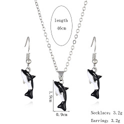 Whale Комплекты из ожерелий и серег с подвесками из эмали, платина, кит, 35x9 мм и 460 мм