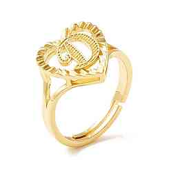 Letter D Регулируемые кольца с алфавитом из настоящей позолоченной латуни 18k, сердце с начальным кольцом обещания для женщин, без кадмия и без свинца, letter.d, размер США 5 1/4 (15.9 мм)