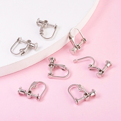 Platinum Brass Screw On Clip-on Earring Findings, Spiral Ear Clip, For Non-Pierced Ears, Platinum, 13~15x13x5mm