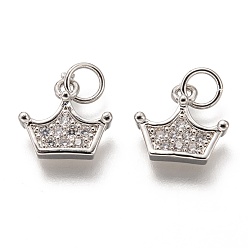 Платина Латунные микропаве прозрачные кубические циркониевые подвески, долговечный, с целью перехода в кольце, корона, платина, 10x11x3 мм, Перейти кольцо: 5x1 мм, 3 мм внутренним диаметром