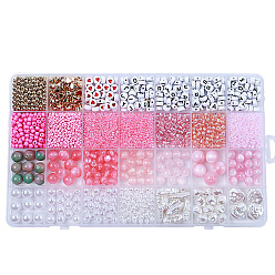 Perlas de Color Rosa Kit de búsqueda de joyería con cuentas de resina, acrílico y abs de estilo diy 28, redondo plano y arroz y barril y pepita y corazón y tira, rosa perla, 5.5~18.5x7~14x2~12x1.5~11 mm, agujero: 0.7~2 mm