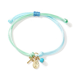 Разноцветный Браслеты ручной работы из регулируемого латунного шнура с подвесками, крест с девственной мари, золотые, красочный, 11.02 дюйм (28 см)