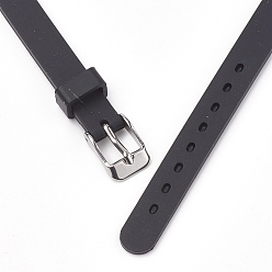 Black Silicone Watch Bands, with 201 Stainless Steel Clasps, Black, 8-7/8 inch(22.5~22.7cm), 10x3mm
