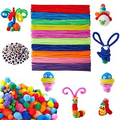 Mixed Color DIY Doll Making Finding Kits, Including 3 Bundles Chenille Stem Tinsel Garland Craft Wire, 40Pcs Plastic Wiggle Googly Eyes Buttons, 160Pcs Wiggle Googly Eyes Cabochons, 180Pcs Yarn Pom Pom Balls, Mixed Color, Pom Pom Balls: 180Pcs