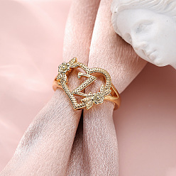 Letter Z Сердце с цветком полые латунные перстни, золотые, Письмо Z, внутренний диаметр: 17 мм