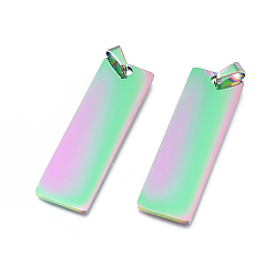 Rainbow Color Ионное покрытие (ip) 304 подвески из нержавеющей стали, штамповка пустой метки, прямоугольные, Радуга цветов, 48x15x1 мм, отверстие : 4x7 мм