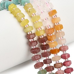 Смешанные камни Нити бусин из натурального родонита, желтого авантюрина, розового кварца, амазонита, лимонного нефрита, клубничного кварца и зеленого авантюрина, градиент цвета, граненые, шестиугольник, с бисером, 6x6x3 мм, отверстие : 0.7 мм, около 70 шт / нитка, 14.88~14.96'' (37.8~38 см)