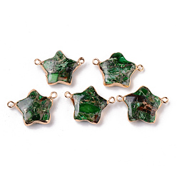 Зеленый Синтетический регалит gold line / императорская яшма / соединители звеньев морской яшмы, с краем из латуни, покрытой светлым золотом, окрашенные, звезда, зелёные, 18~19x25~27x6~7 мм, отверстие : 1.5~1.8 мм