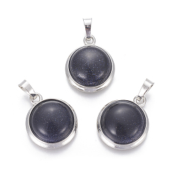 Синий Драгоценный Камень Синтетический синий авантюрин подвески, с латунной фурнитурой , полукруглый, платина, 23~24x19~20x8~10 мм, отверстие : 8x5 мм