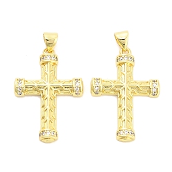 Настоящее золото 18K Латунные микро проложить кубического циркония подвески, крест прелести, долговечный, стойки покрытие, без свинца и без кадмия, ионное покрытие (ip), реальный 18 k позолоченный, 29x20x3.5 мм, отверстие : 4.5x3.5 мм