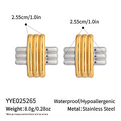 Позолоченный и Цвет Нержавейки 304 серьги-гвоздики из нержавеющей стали в форме креста для женщин, настоящее золото и нержавеющая сталь, 25.5x25.5 мм
